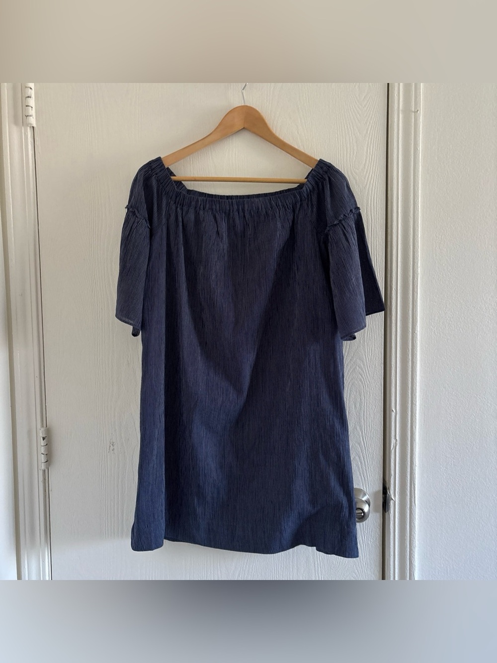 Madewell Off Shoulder Blue Dress Size 4 Blue Cotton Bell Sleeve